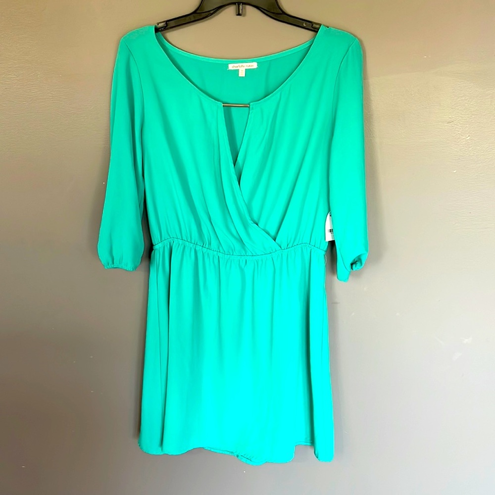 Spring dress, teal green color